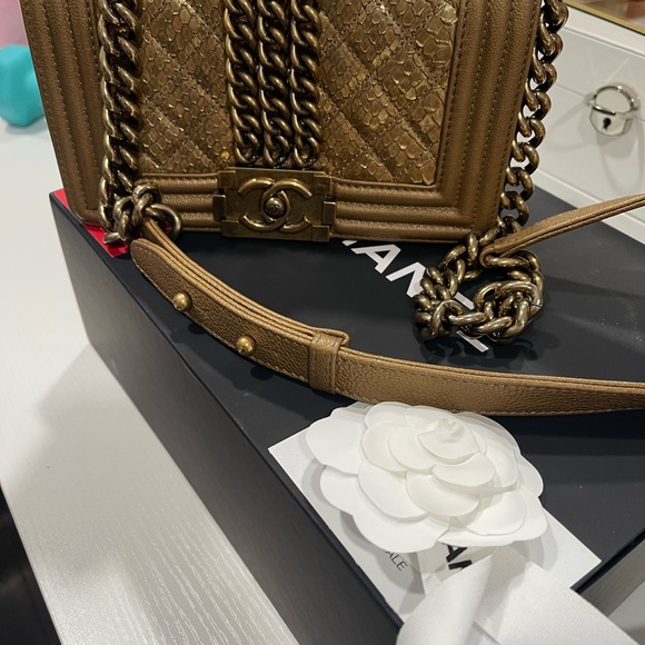CHANEL Metallic Bronze leather Python Boy Crossbody Bag - Picture 5 of 15
